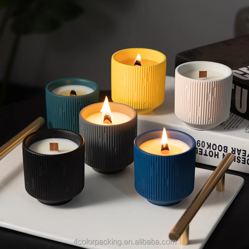 color gift box Wabi-sabi colorful ceramic jar wooden candlewick 120 g soy wax scented candle
