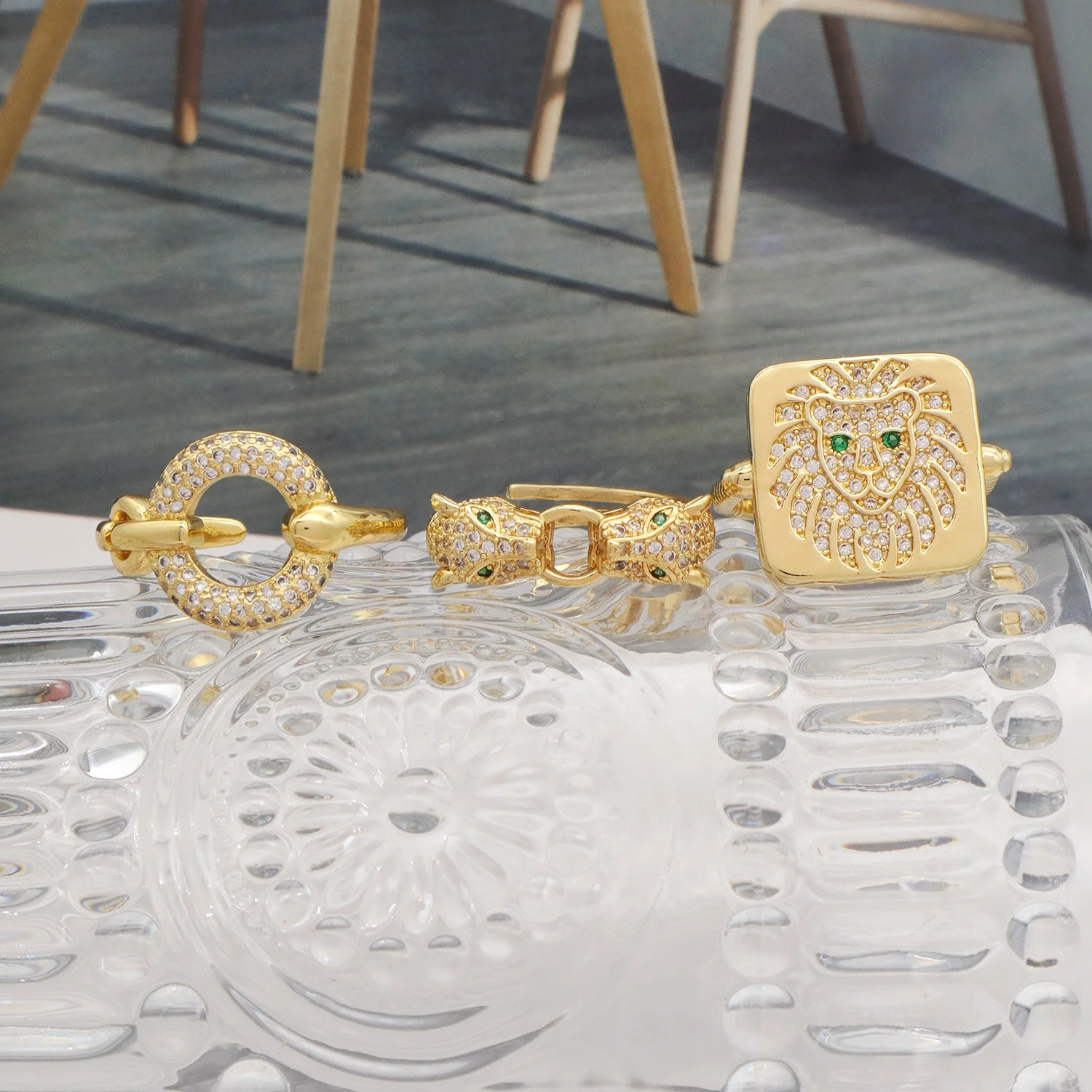 New Fashion Ladies adjustable Gold animal Finger Ring Open CZ Gold Plating Lion ring Jewelry For Women Girl