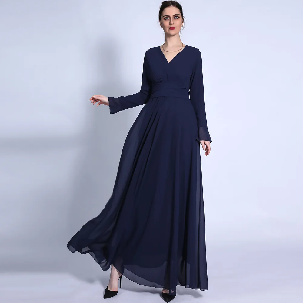 Chiffon islamic clothing best selling monsoon long sleeve maxi dresses women muslim formal party dress for women dubai