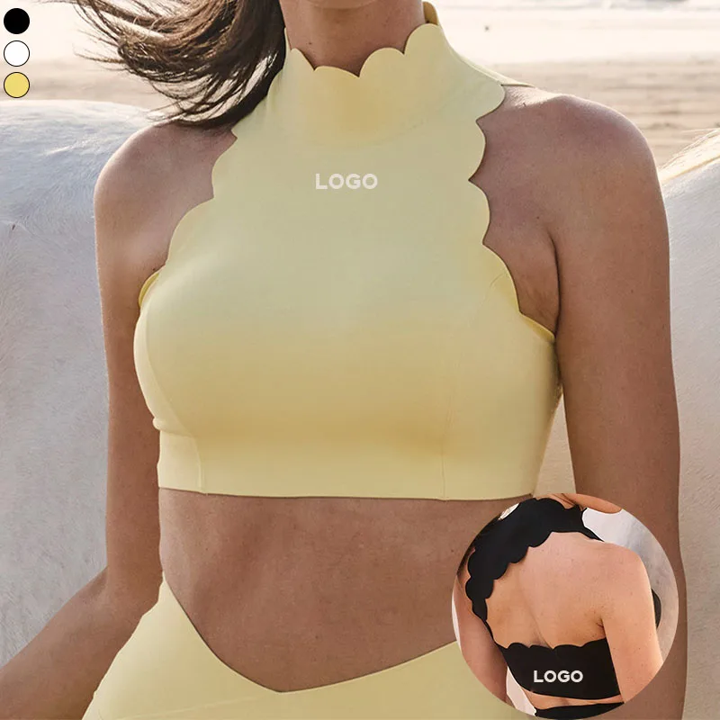 XW-8801 New Custom Scallop Shaped Gym Active Wear Beauty Back Wavy Design Breathable Sports Fitness Yoga Bra For Women