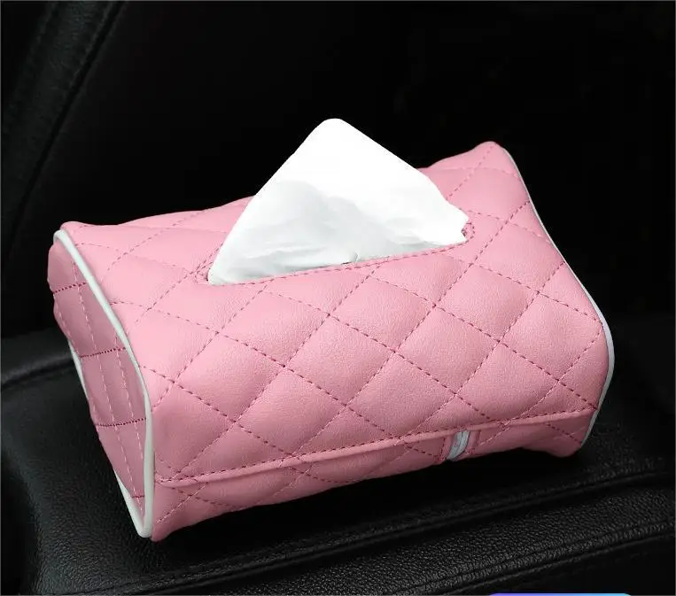 PU Leather Diamond Pattern Tissue Holder Leather Backseat Car Tissue Holder Napkin Box in Car