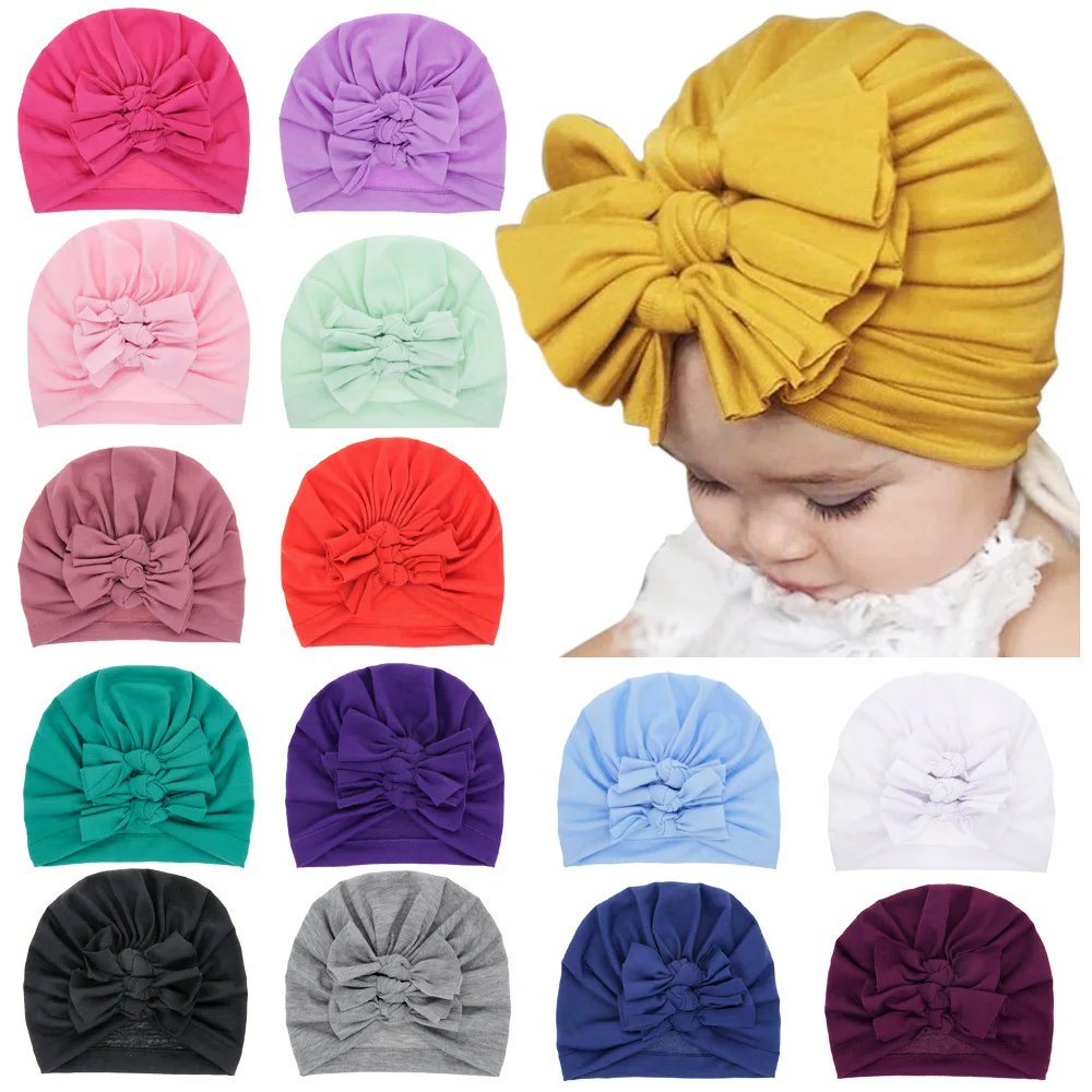 15 Colors Cute Baby Headband Lovely Kids Girls Toddler Turban Caps Knotted Bow Hat Infant Newborn Baby Beanies
