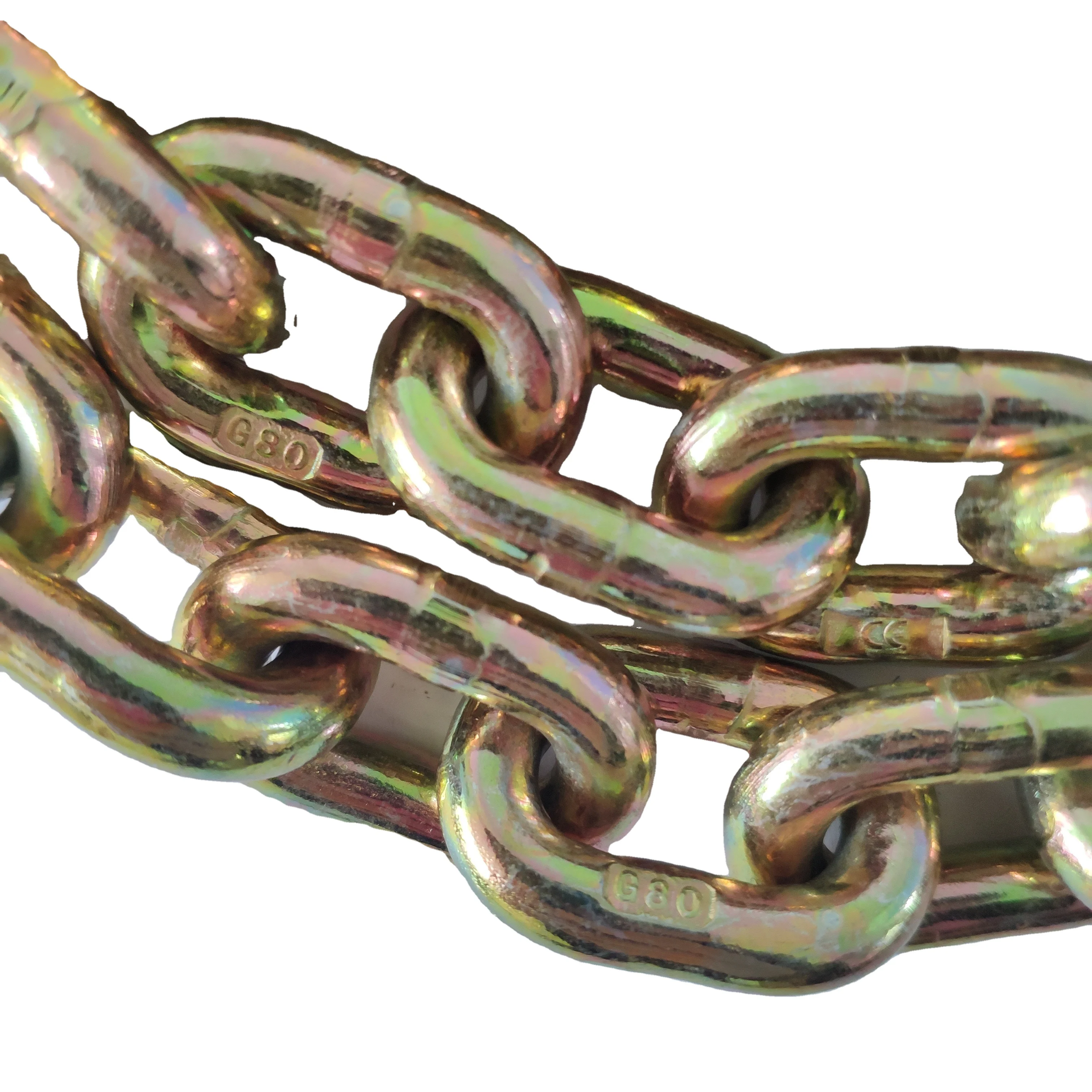 G80 Lifting Chain Golden Galvanized G80 Cargo Tie Down Chain With Bent Hook