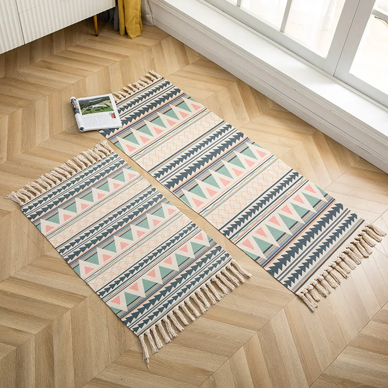 Nordic Style Retro Fringed Cotton And Linen Long carpet Living Room Sofa Coffee Table Floor Mat Bedroom Bed Side Mat