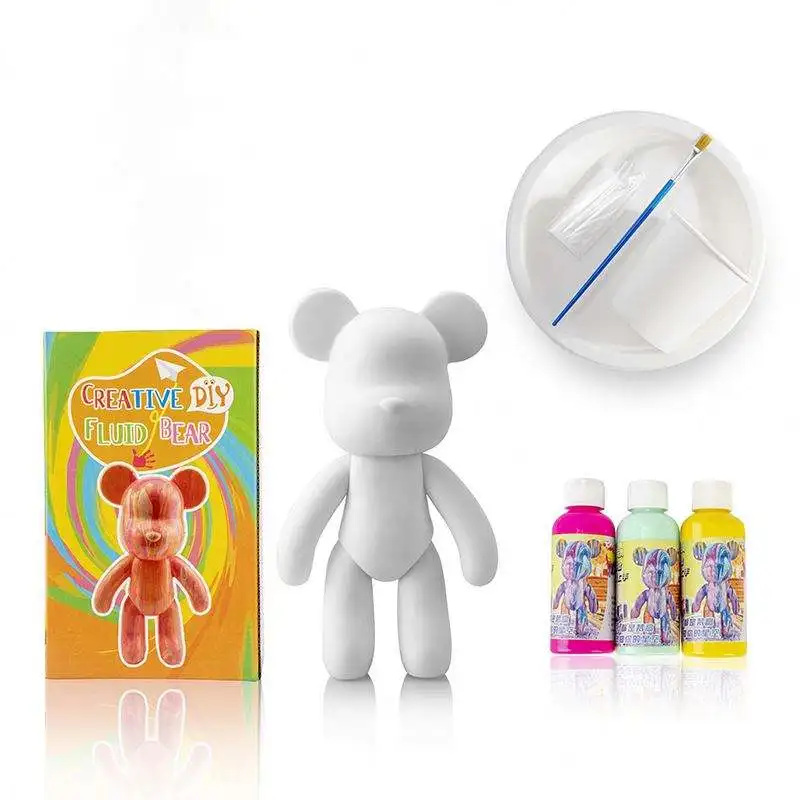 Art craft White Resin Acrylic Painting bears Pouring Diy Fluid Bears Figures Model Sculpture 18cm 23cm Violent Bears DIY Kit