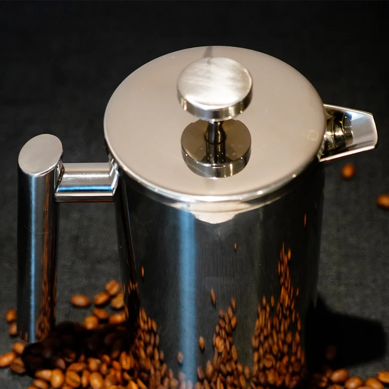 Stainless Steel SS304 Double wall Insulate Classic Surface French Press Coffeemaker Moka Pot Cafetiere Coffee Maker