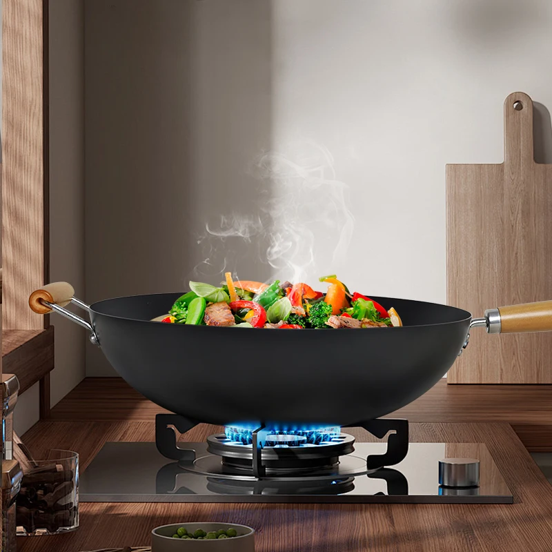 Wok en acier au carbone 36 см Technologie de nitruration совместимый Avec Les Cuisinieres a Gaz