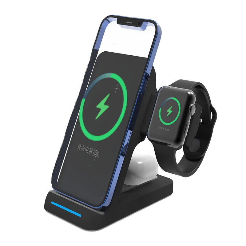 Universal Qi 15w 3 in 1 Foldable Flat Wireless Charger Mobile Phone Stand Holder Magnetic Folding Fast Charging Station