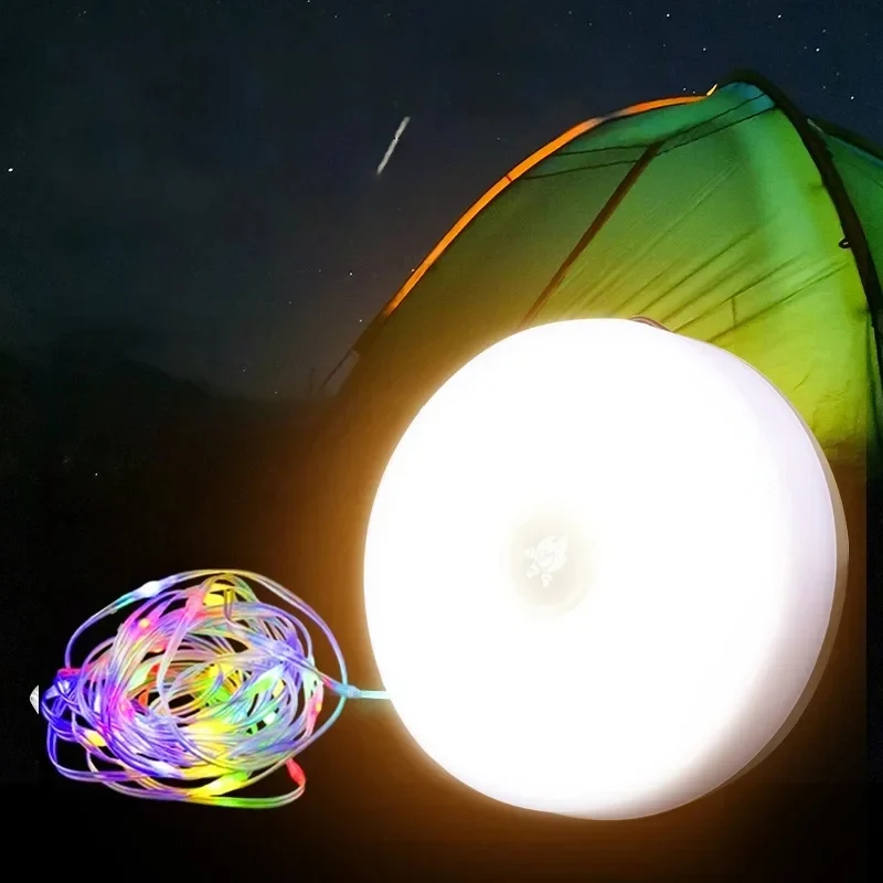 Solar Camping String Lamps Rechargeable 10m Light String Lanterns Outdoor Waterproof Tent RGB Atmosphere Storage Light with Hook