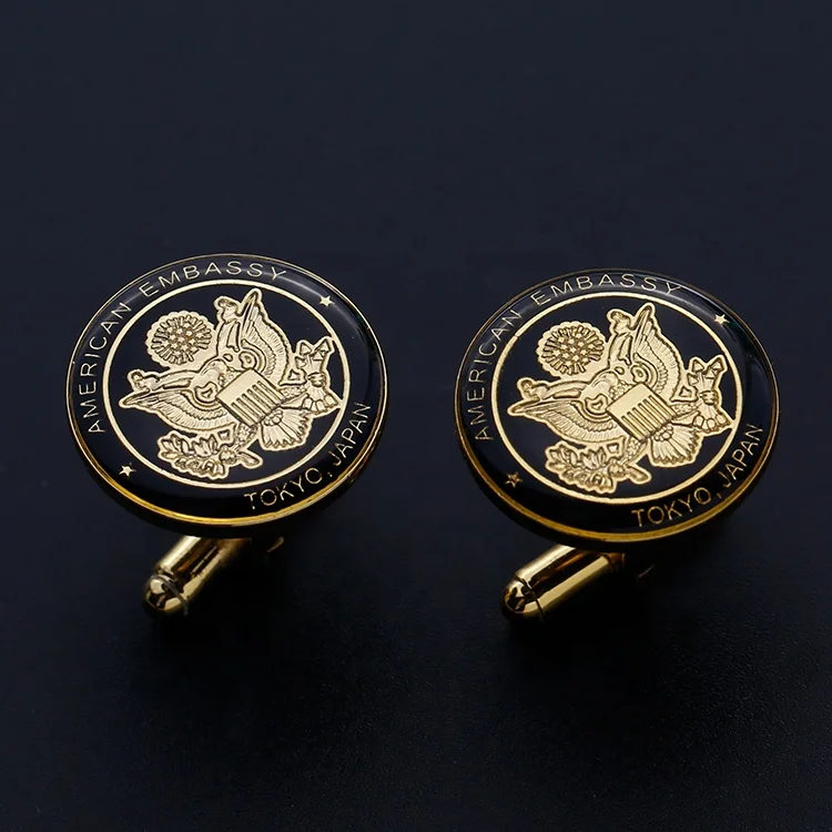 custom gold plated metal soft enamel logo coated epoxy fashion cuff links tie clips