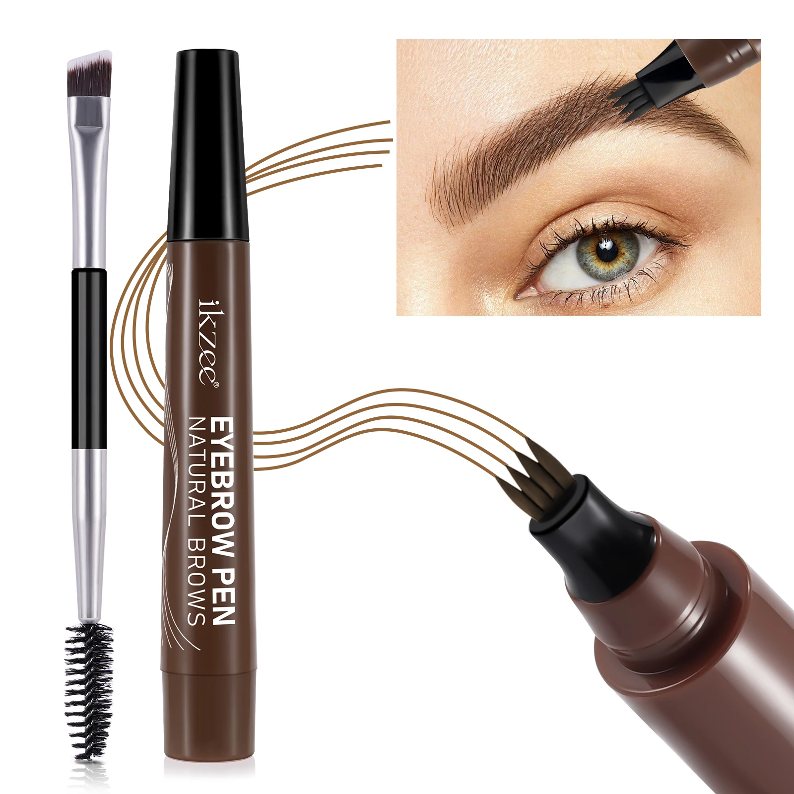 Ikzee Long-Lasting Waterproof Sweatproof Natural Hair-Like Brows Last All-Day Wild Brow Microblading Eyebrow Pen