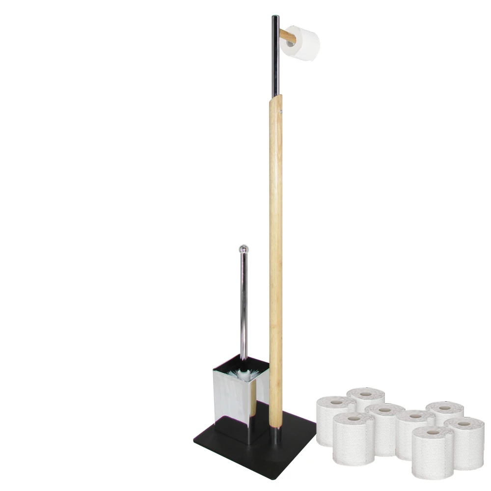 Simple Design Useful Durable Wooden Toilet Brush Paper Roller Holder Use For Bedroom