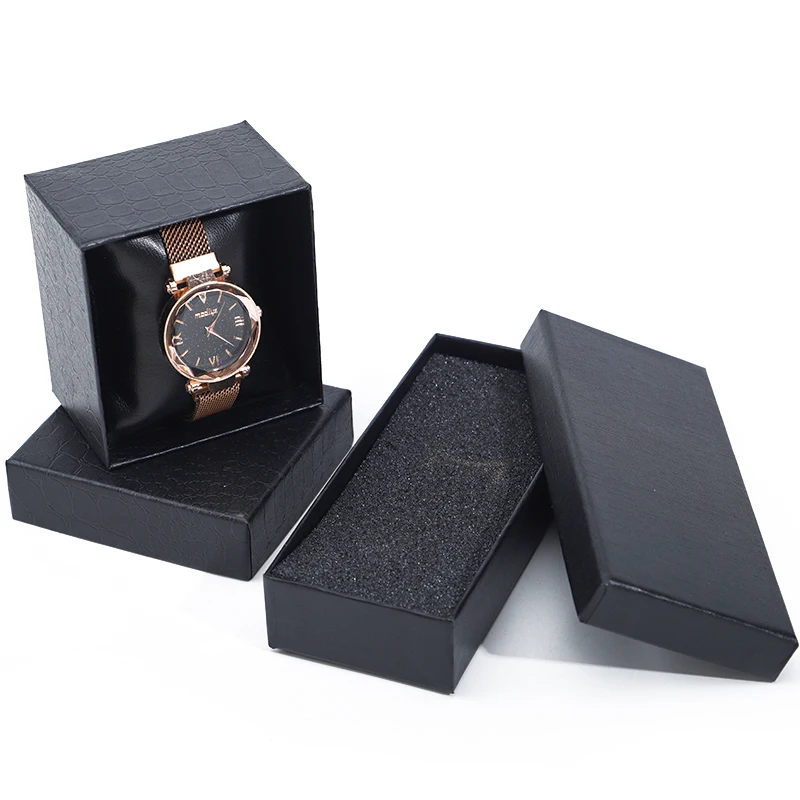 Han Hong Wholesale luxury custom logo small cardboard jewelry storage box Crocodile paper watch box with pillow