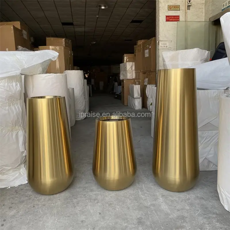 Home Decor Metal Gold Large Indoor Outdoor Flower Pots / Plant Pots / Steel Planters