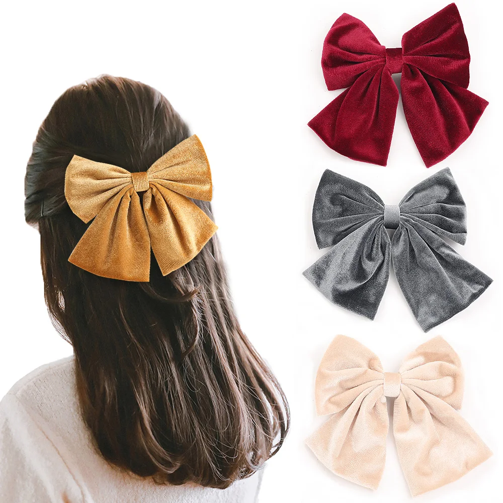 Fashion Big Velvet Clip Bows Wholesale 9 Colors Bows for Girls Hair Woman Hair Accessory Girl Hair Decoration