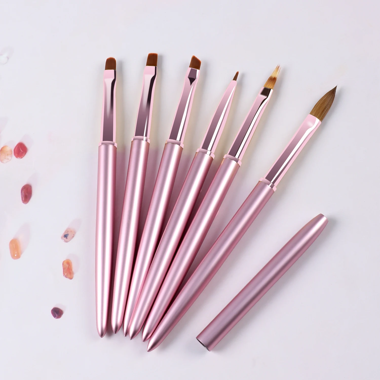 14 PCS Pink Customized Hair Silicone Dot Painting Pen Flat Oval Ombre UV Gel Nail Art Liner Brushes Set Petal Acrylic Nail Brush