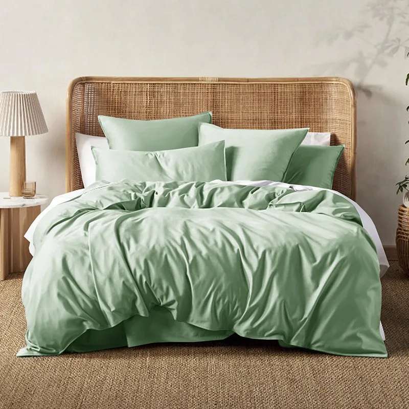 Online shop supply 60 count 300TC bamboo fibre solid colour bed sheet and four-piece set