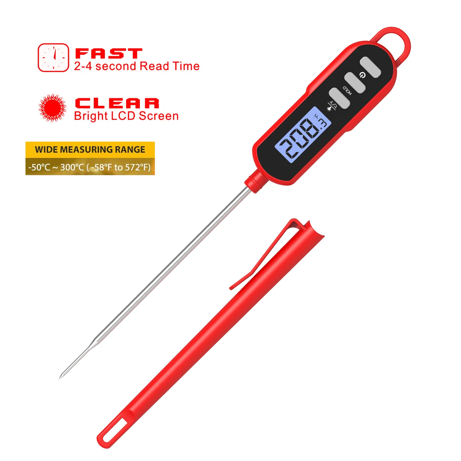 Waterproof Hot Pen Digital Food Meat Thermometer with Custom Long Probe for Outdoor BBQ Smoker