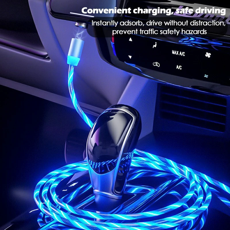
3 in 1 LED light Luminous Glow Flowing Magnetic Charging Cable luminous magnetic cable 