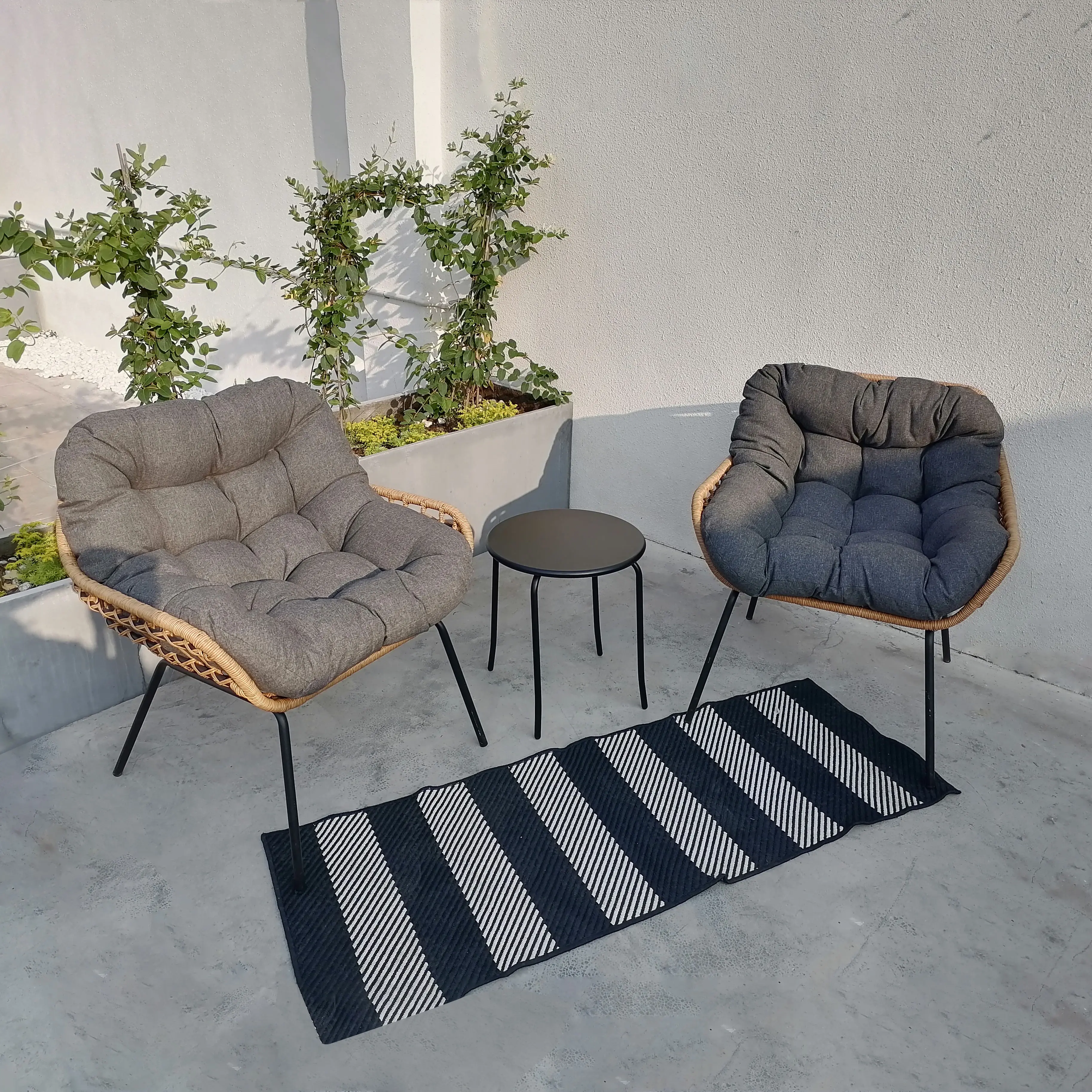 Wholesale modern metal steel pe rattan outdoor garden wicker dining set 3pcs patio bistro set