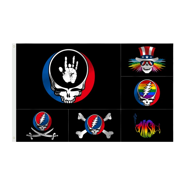 Hot Selling 3x5FT Custom Outdoor Music Grateful Dead Banners With 5 Dancing Jerry Bears