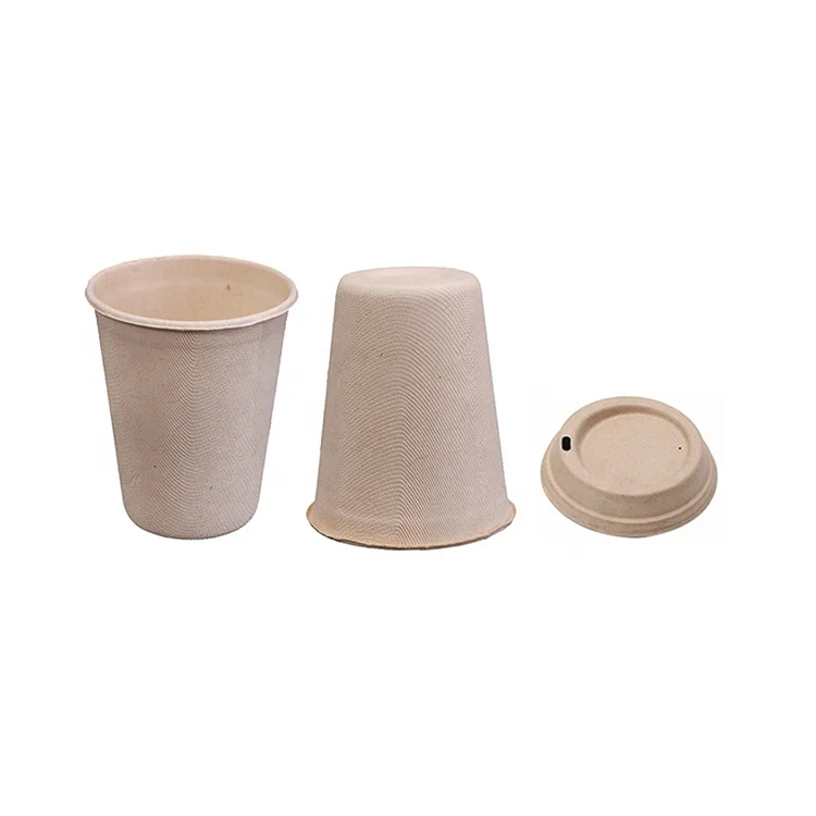 
Travel 100% Compostable Bagasse Cups Biodegradable Coffee with Lid 