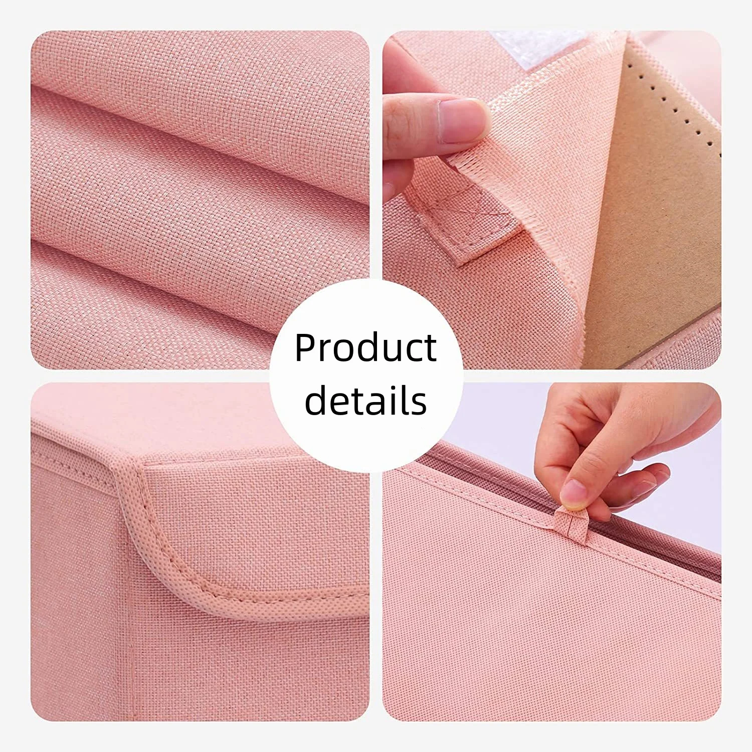 Pink Cotton Linen Fabric Storage Box Home Foldable Storage Organizer