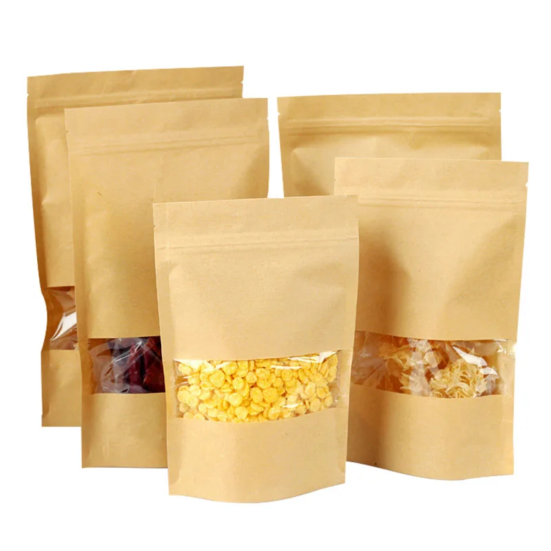 Factory Sale Customized Food Pouches Resealable Ziplock Stand Up Kraft Paper Bag