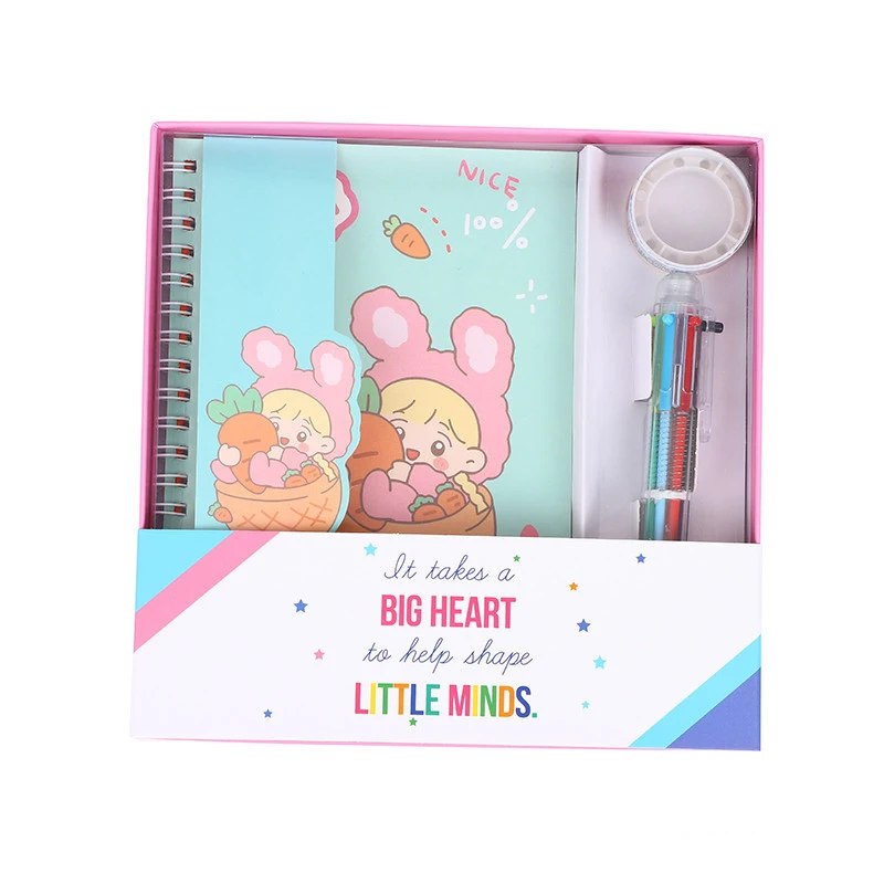 Милый канцелярский блокнот A5 kawaii подарочный набор спиральный корейский для дневника школьников и девочек с ручкой