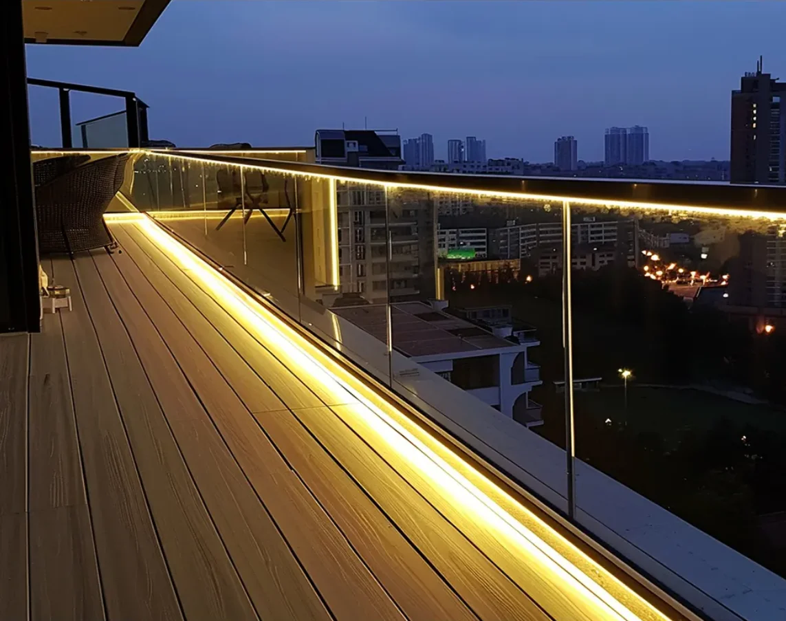 U channel Glass Railing With Light Stainless Steel LED Aluminium Glass Clamping System Indoor Outdoor Guardrail Solution