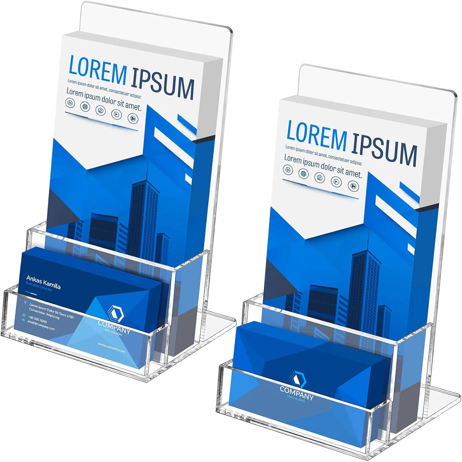 Hot Sale Clear Trifold Pamphlet Display Stand Table Booklets Holder Acrylic Brochure Holder with Business Card Holder
