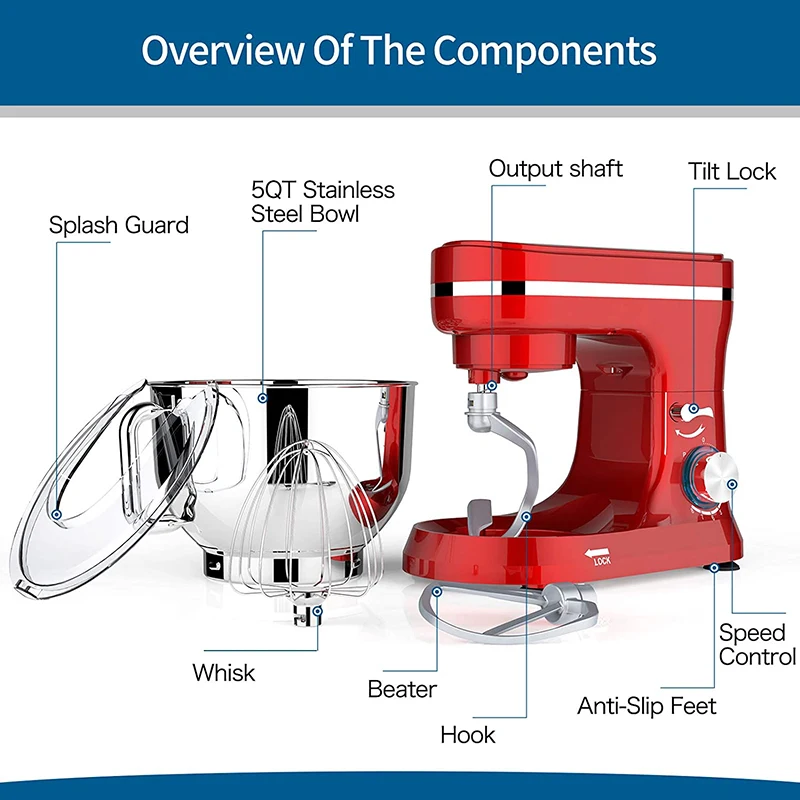 kitchen mixer professional customized electric food 4.5L 5.5L stainless steel bowl stand mixer