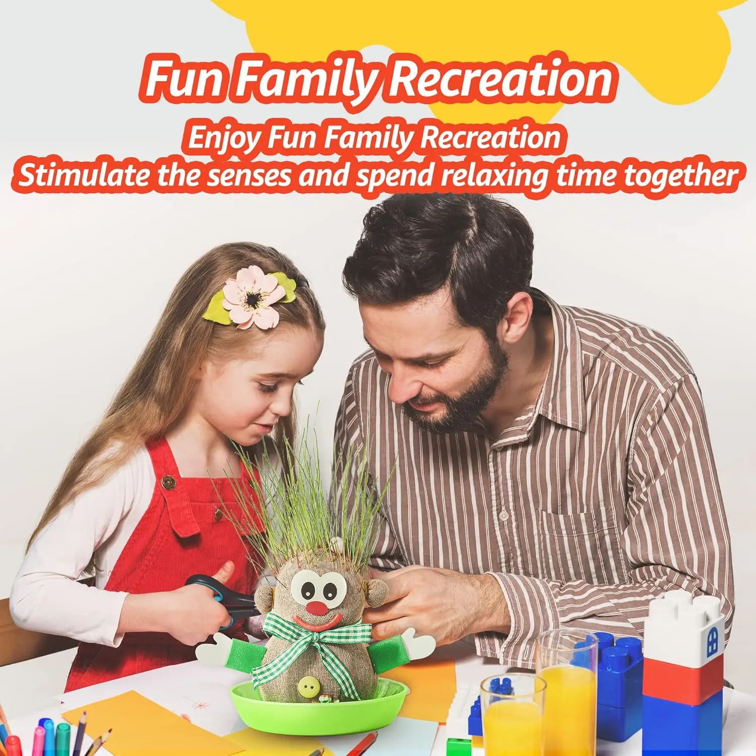 6 Eco Friendly DIY Grass Doll Growing Kit , Playdate  Activity, Party Favors, Craft and Art Gift for Kids