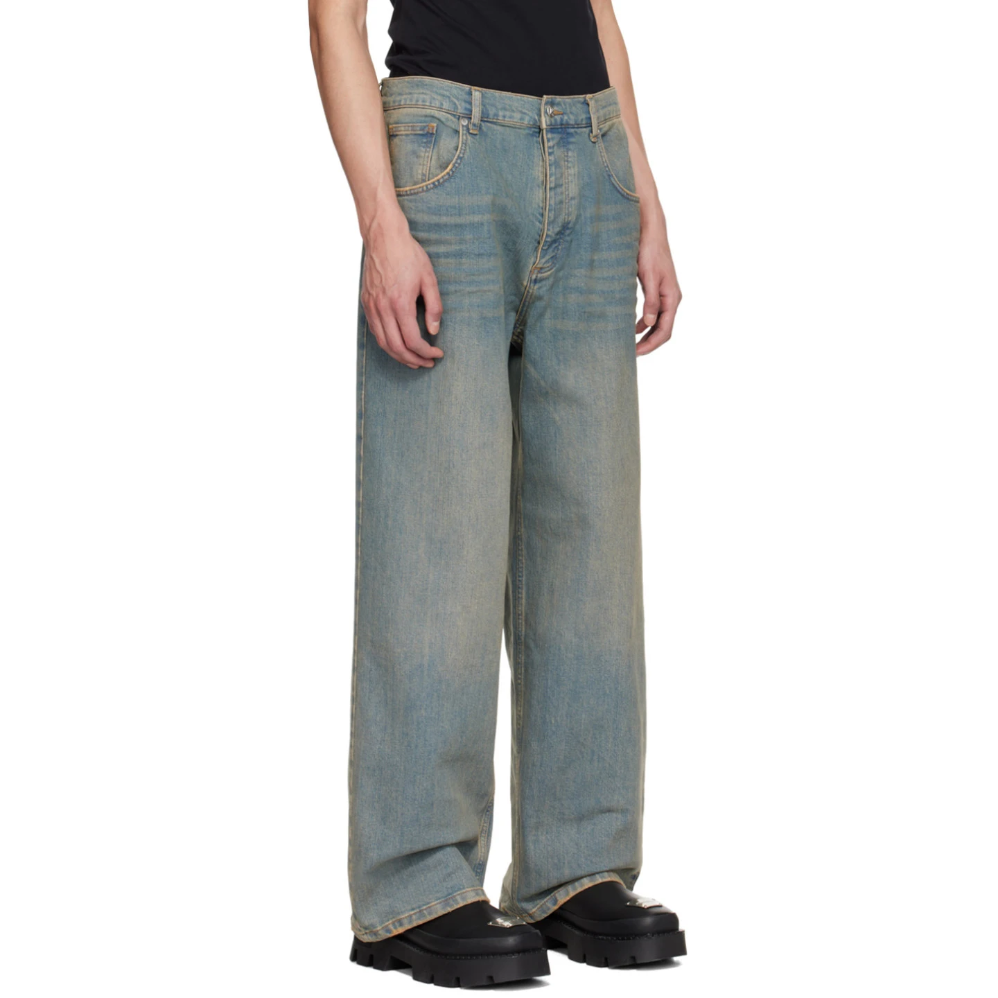 Vintage Custom Streetwear Distressed Baggy Washed Loose Blue Denim Jeans Men