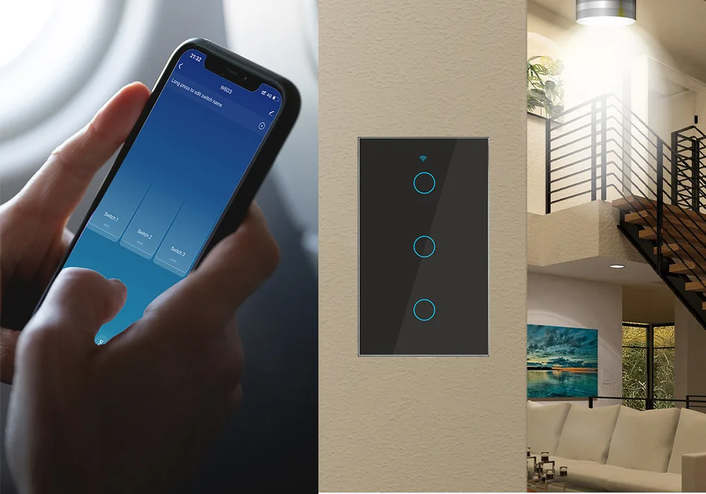 Умный выключатель света TUYA US Wi-Fi стеклянный экран сенсорная панель без нуля голосовое управление беспроводные настенные