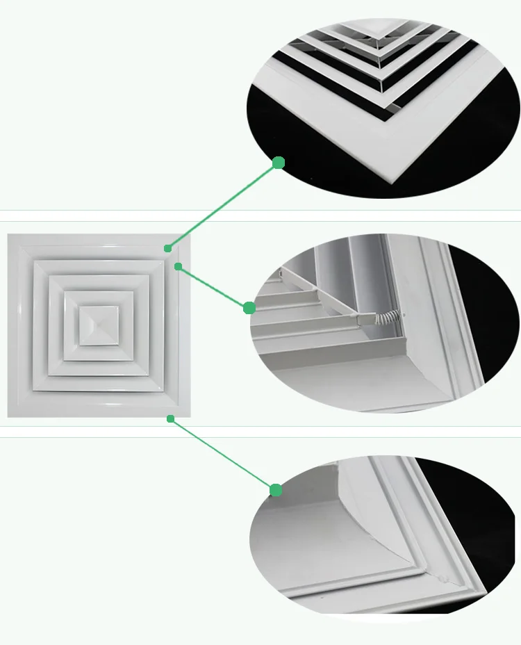 Powder coated 4 way supply ceiling air conditioning diffuser
