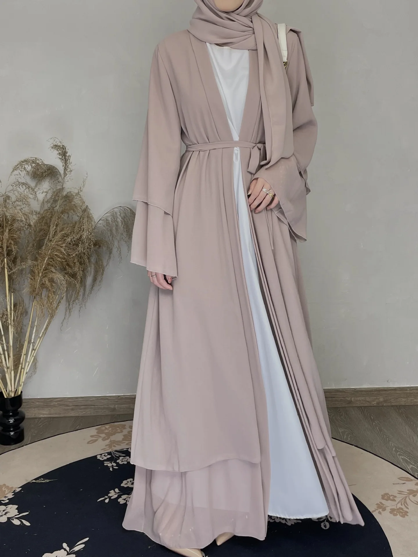 Wholesale Turkey Elegant EID Women Muslim Dress Chiffon Modest Muslim Dress Matching Hjiab Kimono Open Dubai Abaya robe cardigan