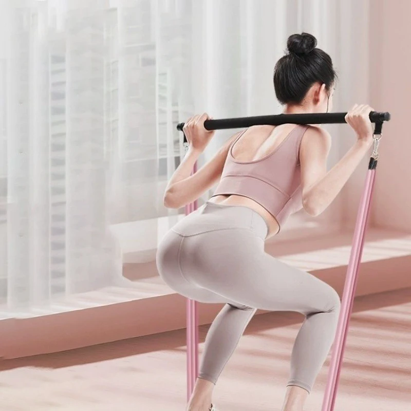 Wholesale Women Home Gym 12pcs Resistance Band Set TPE Elastic Resistance Bands With Pilates Bar