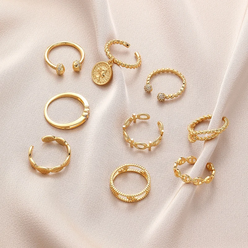 Fashion Jewelry 18K Gold Plated Jewellery Finger Ring Elegant French Retro Open Rings for Women