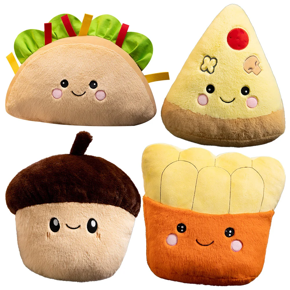 OEM ODM designed custom cheap golden supplier plush pillow toy fast food pizza fries sandwich