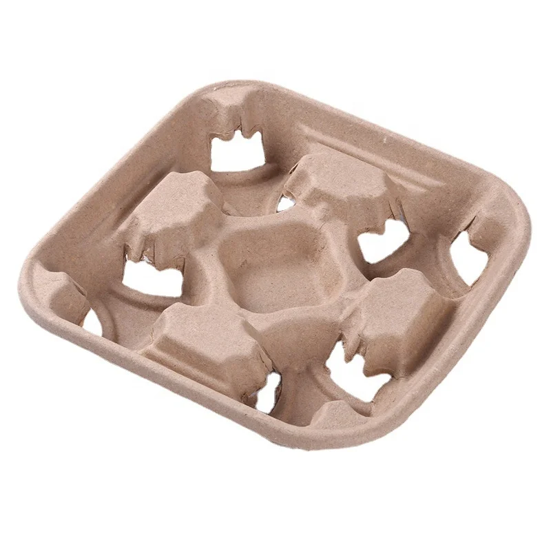 4 Cups Disposable Compostable Durable Drink Carrier for Hot or Cold Drinks To Go Coffee Cup Holder for Food Delivery Service