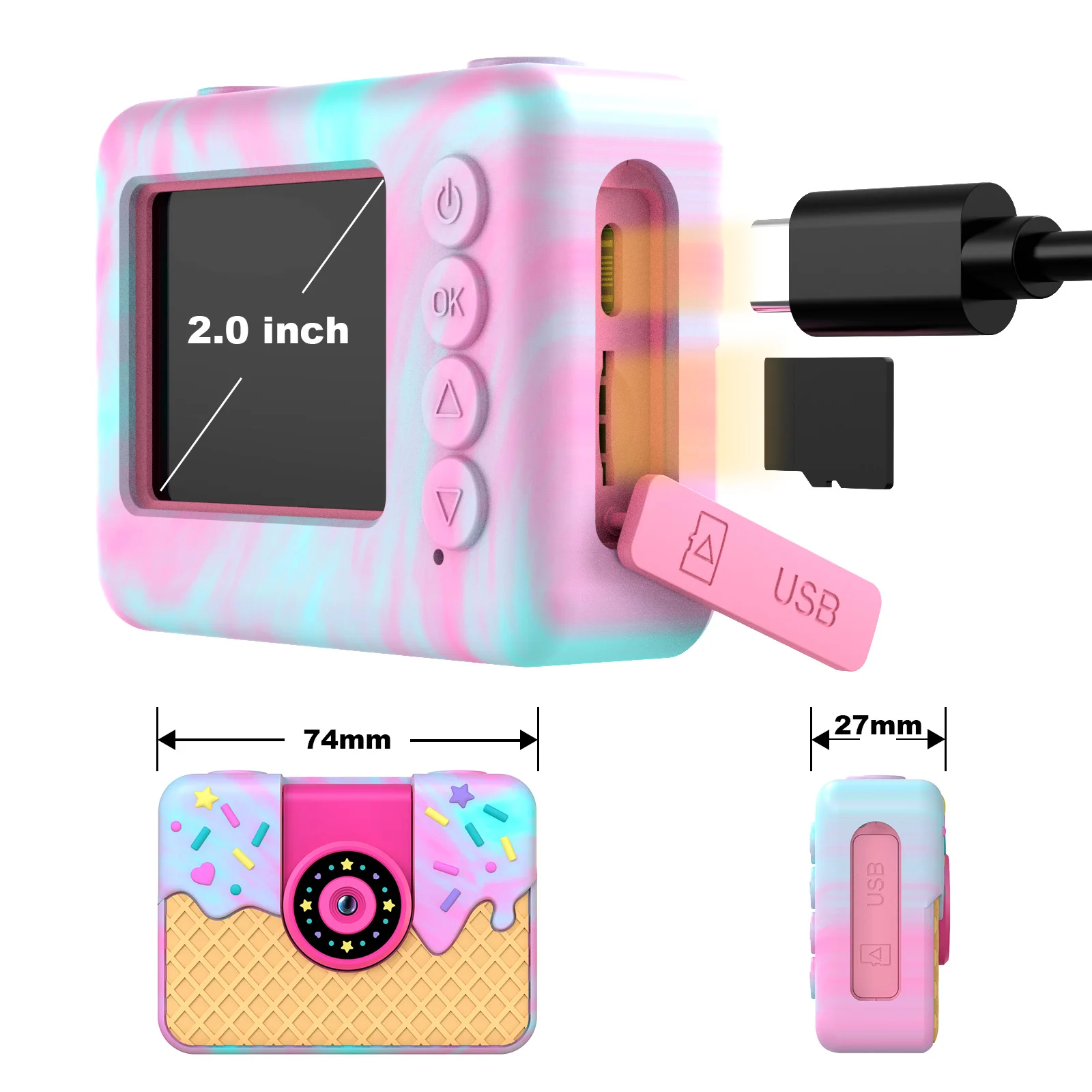 2023 Best Selling  Mini  Digital Camera for Kids with Rotating Camera Selfie  Education Toys For Toddler Girl
