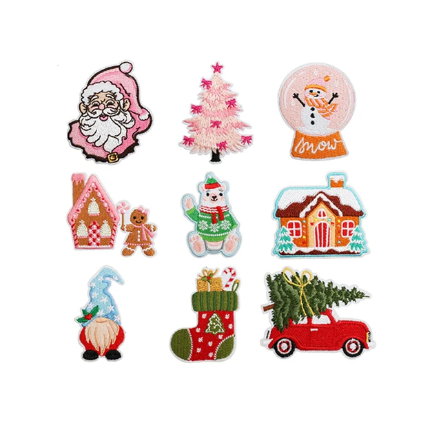 Western Christmas Patches Pink Santa Christmas Tree Snow Globe Patch for Trucker Hat