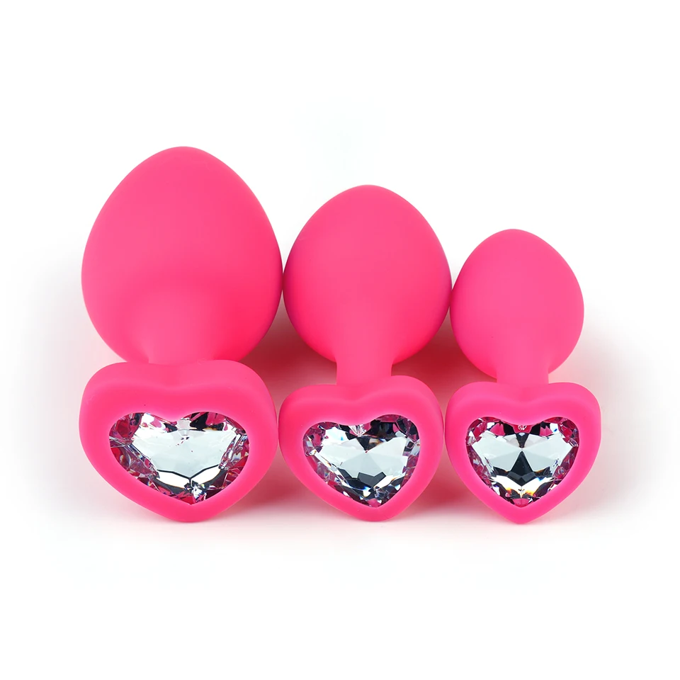 Pink Silicone Transparent Jewel Butt Plug Anal Sex Toys Set S M L Sizes for Women