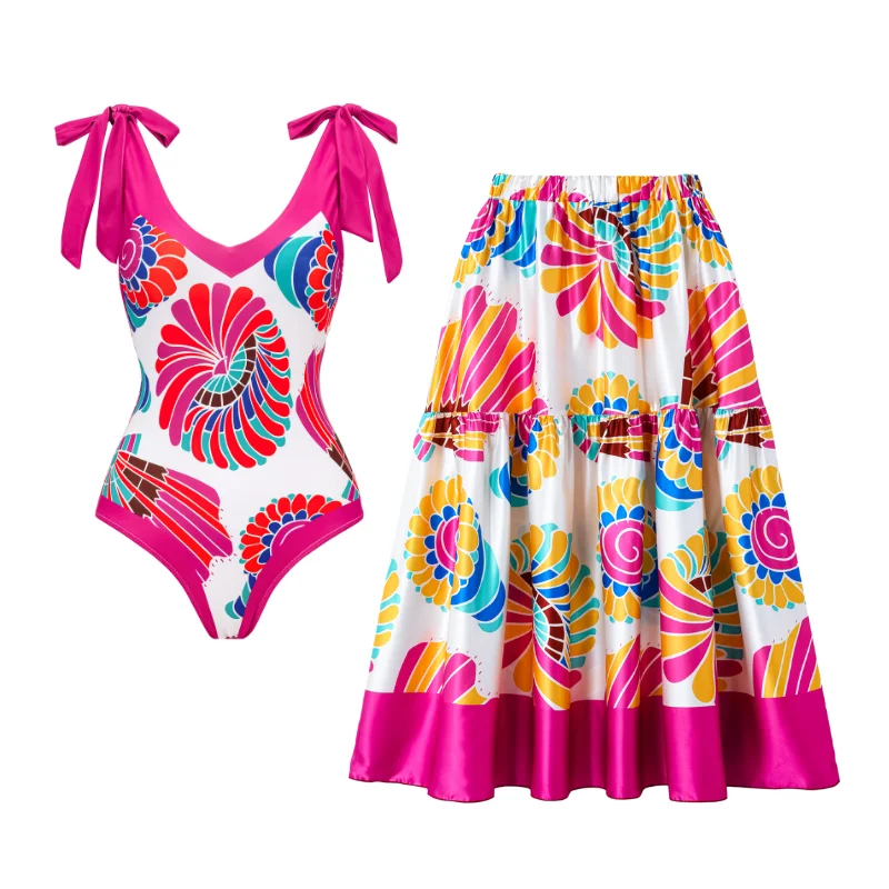 Bestway wholesale 2023 ladies New fashion Printed one piece Swimsuit with beach dresses cover up Bathing Suit for women Swimwear