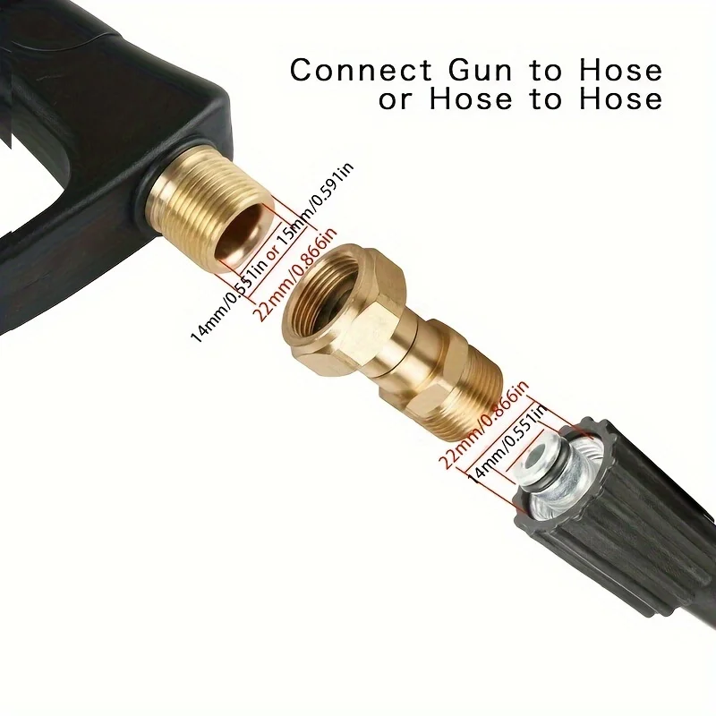 3000 PSI Brass Adapter Metric M22 14mm 360 Degree Swivel Connector high-pressure Car Washing Machine Joint Accessories