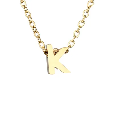 Factory Price Real Gold Plated Stainless Steel 26 Letters Pendant Necklace Link Chain Titanium Steel Alphabet Necklace
