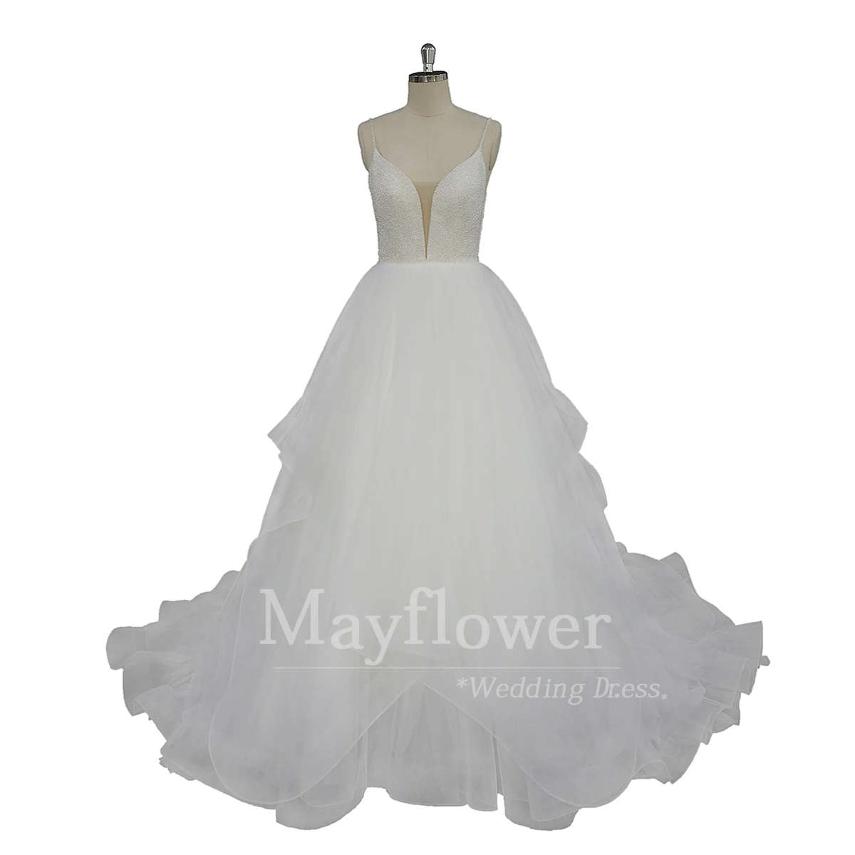 Top quality plunge neckline bridal gown wholesale crystal wedding dress low back