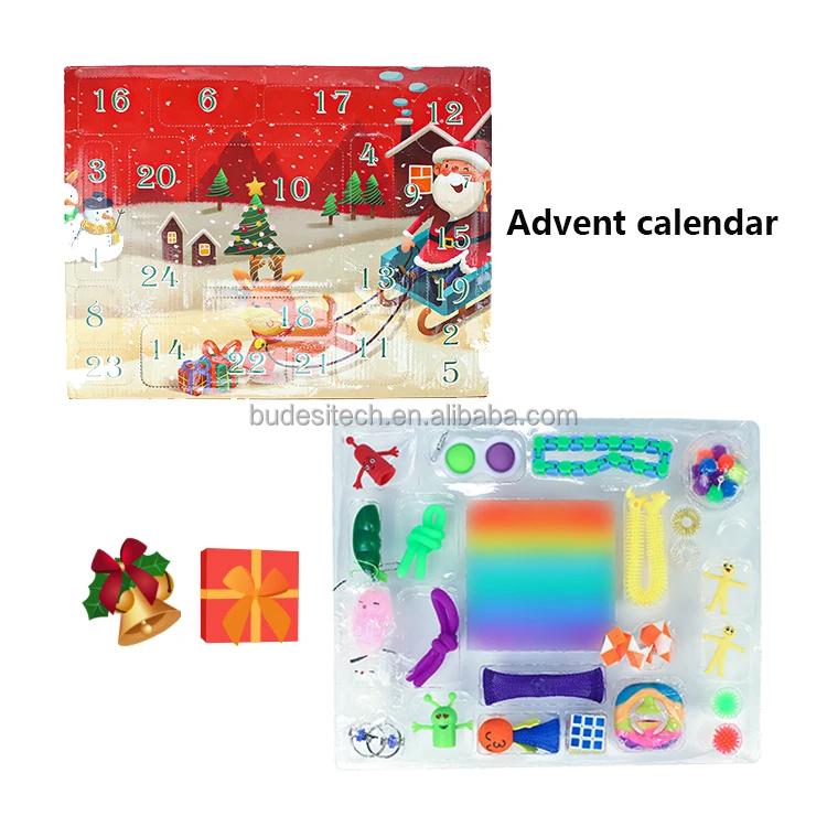 2021 Рождественский подарок 24 дня обратный отсчет Поппет таинственная коробка фиджет календарь для Адвента Забавный Поппер сенсорная игрушка фиджет календарь для Адвента