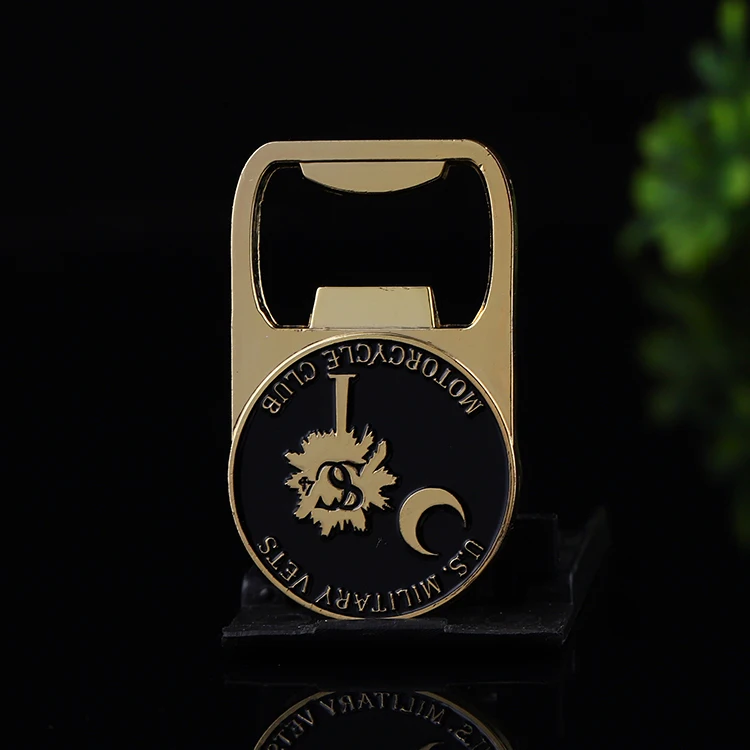 Golden supplier custom soft enamel round metal diy gold bottle opener